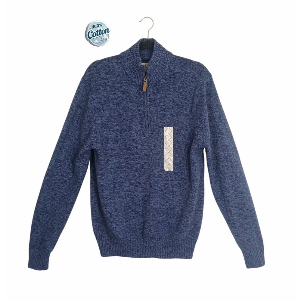 St. John’s Bay Men’s Blue 1/4 Zip Knit Sweater Size M 100% Cotton